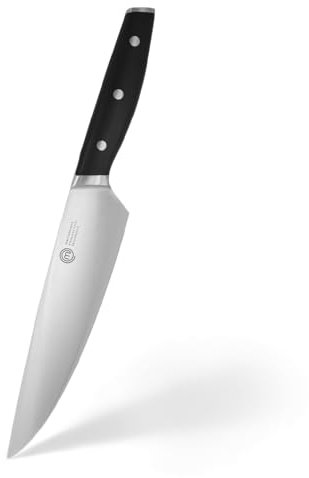 MasterChef Coltello Chef Professionale, Acciaio Inox ad Alto Carbonio, Manici Tripli Rivettati, Codolo Pieno con Bolster, Lama da 20cm