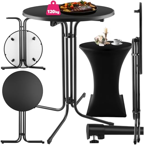 TecTake® Tavolo Alto Pieghevole da Ristorante, Copertura 90 x 110 cm, Tavolo Bistrot, Tavolo Tondo Pieghevole, Piano MDF Removibile, Telaio in Acciaio, Piedi in Plastica - Nero