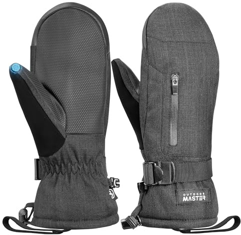 OutdoorMaster-Mitaines de ski et de neige pour femmes et hommes, gants de ski et de snowboard thermiques avec écran tactile, gants chauds d'hiver antidérapants et imperméables avec double poche pour-S