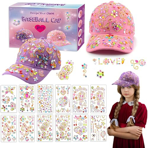 Probuk Kit Berretto da Baseball Fai da te Cappello Baseball Bambino con Gemme Stickers Regalo Ragazza 5-10 Anni