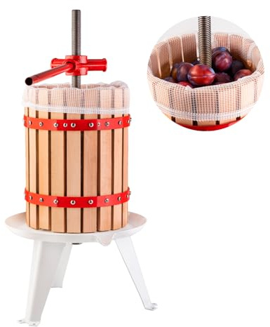 Prensa manual de frutas de 6 l – Prensa de tornillo para frutas, vino, sidra y zumos – Prensa de vino Ø19 cm de madera de haya y metal