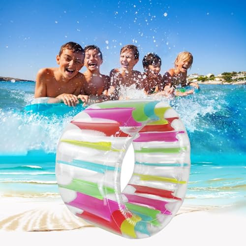 Aufblasbarer Rollen Schwimmer, 120cm Simming Pool Wasserrad, Aufblasbares Wasserrad, Farbe Riese Schwimmbad-Spielzeug mit Luftpumpe für Kinder und Erwachsene, Wasserspielzeug Kind Wasserpartys