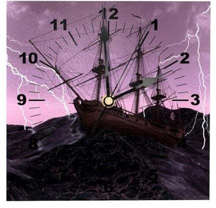 Nave Vela Nave Vecchio Pirata Nave Orologio da Parete Quadrato A Batteria Silenzioso Senza Ticking Orologio In Legno Numero Orologi da Parete per Soggiorno Decor