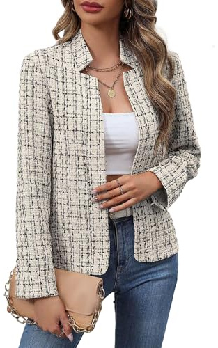 xxxiticat Blazers da donna slim fit tweed blazers a maniche lunghe, aperto, business, casual, ufficio, blazer, giacca da lavoro, albicocca, M