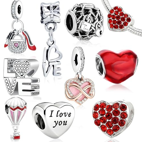Benaton 9 Piezas Charms Para Pulsera Regalo para Mujer Set, Dije colgante ley para pulseras y collares europeos, Love Heart Charms Dangles Regalo Joyería Valentinstag