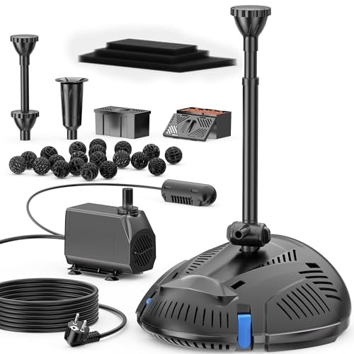 Biling Filtro de estanque todo en uno con purificador UV, 40 W, 2500 l/h, bomba de estanque de 3 fuentes, bomba de filtro de estanque silenciosa para estanques de jardín de hasta 3000 litros estanques