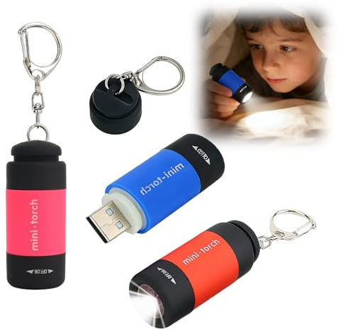 ingoodtle 3 Pack Mini Keyring Torch Rechargeable USB Keychain Flashlight Portable Small EDC Key Ring Torches Pocket Led Super Bright for Outdoor Camping Hiking and Emergency Lighting