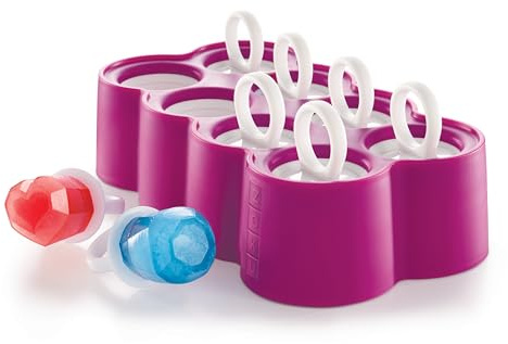 ZOKU Ring Pop Molds - 8 Silicone Popsicle Molds with Reusable Ring Sticks, Makes Gem, Jewel and Heart-Shaped Ice Pops, Easy-Release, BPA-Free