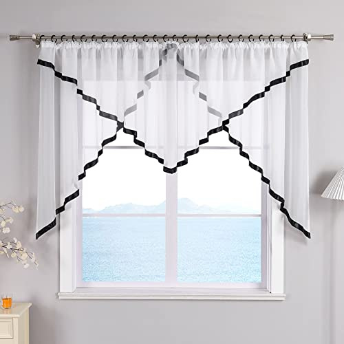 ESLIR Fönstergardin med veckband gardiner kök voile svart 145 x 300