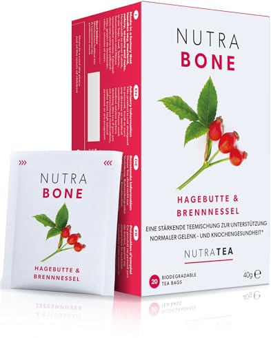 Nutra Tea NUTRABONE, Knochen Tee zur Stärkung der Knochen, zur Erhaltung flexibler Gelenke, 60 wiederverwendbare Teebeutel, Senioren Tee mit Ingwer & Grüner Tee