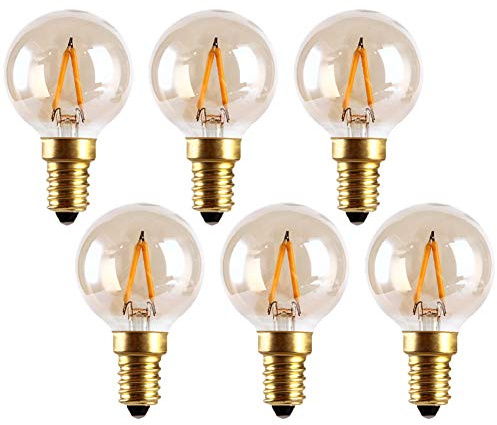 E14 Vintage Edison LED Light Bulbs 1W Non-Dimmable, European Base Warm White 2200K G40 150 Lumen CRI>90+Filament Mini Globe Bulb for Decorative Lamp, Amber Glow, 120V (6 Pack)