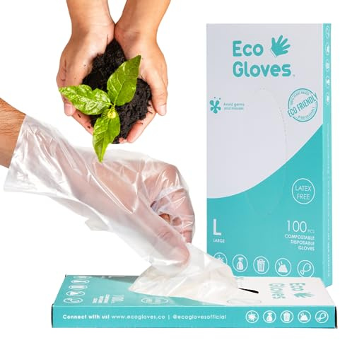 Eco Gloves Plant-Based Compostable Gloves Eco-friendly Latex Free, Powder Free, BPA Free for Food, Safety, Cleaning, Pet Care | Pack of 100 | Clear (Medium)