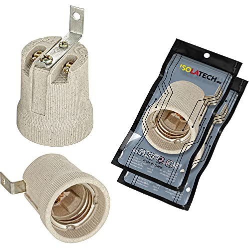 ISOLATECH 2pcs E27 grigio presa ceramica con staffa di montaggio/staffa esterna (max.250V/4A) lampadina per l'installazione a soffitto casa bagno cucina frigorifero presa staffa di montaggio