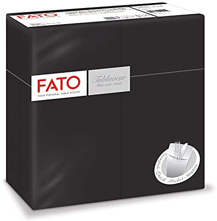 Fato Servetter av torrpapper, Airlaid, med bestickficka, Tyg effekt, 50 servetter i storlek 40 x 40, Färg Svart