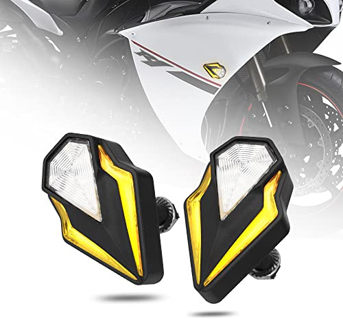 Flush Mount Turn Signals Motorcycle LED Sequential Blinkers 3 Wire Front Indicators Compatible with Yamaha YZF R1 R3 R6 R6S FJ 09 FZ MT 07 09 Honda Kawasaki Suzuki BMW(White&Amber)