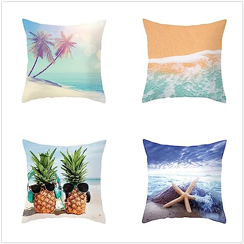 ZANHOG 4Er Set Kissenbezug 65x65cm Samt Kissenbezüge Gelber Strand Dekorative Kissenhülle mit Vertecktem Reißverschluss Outdoor Kissenhuellen für Sofakissen Schlafzimmer Wohnzimmer