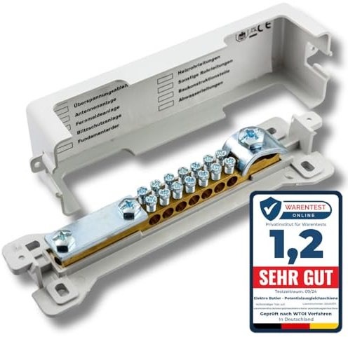 Elektro Butler Potentialausgleichsschiene – vernickelte Erdungsschiene 9-fach – Sammelschiene für Erdung & Blitzschutz – kompatibel mit Erdungsklemme – plombierbar – Grau