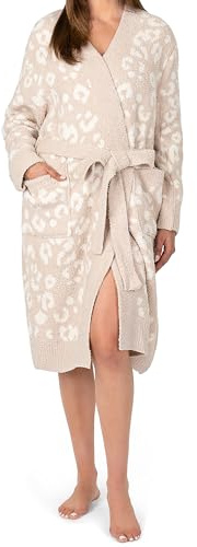 PAVILIA Cheetah Beige Premium Plush Robe for Women, Soft Cozy Bathrobe, S/M
