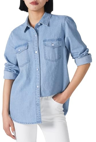 HISEA Women Denim Shirt Chambray Jean Shirt Long Sleeve Regular Fit Casual Lightweight Button Down Shirts
