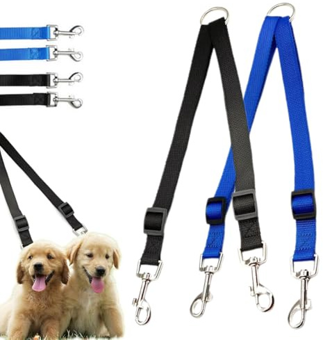 MIRKUZI Correas dobles para perros 2 correas para perros, separador de correa ajustable para pasear cachorros, embrague de correa para perros, ligero, suave y duradero
