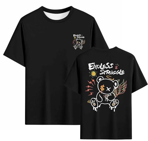 Zofedap T-Shirt Homme Oversize Manches Courtes Ours Impression Tee Shirt Col Rond Cool Hip Hop Hauts Y2K Vintage Été Streetwear Shirt Vêtements - Endless Struggle