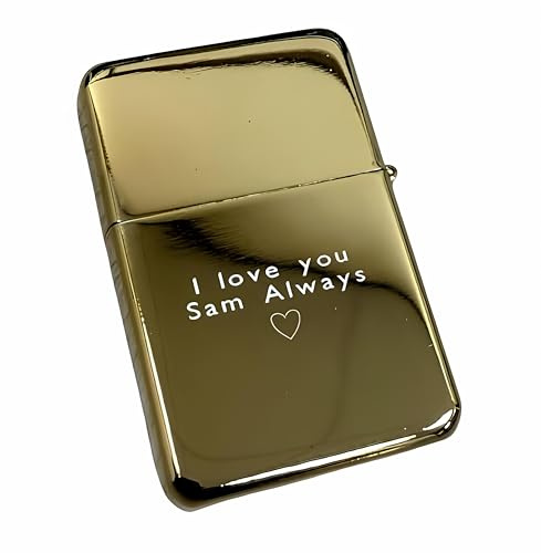Personalised Metal Flip Windproof Lighter - Custom Engraved Message for Him or Her, Birthday Gifts for Men | Chrome Gold Finish Flip UP lighters(Gold Finish)