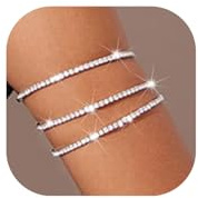 BelleVive Bracelet Jonc En Strass Pour Femme Multicouche Bras Supérieur Bijoux Cristal Argent Prom Bride Bracelet Pour Fête Mariée Mariage Taille L