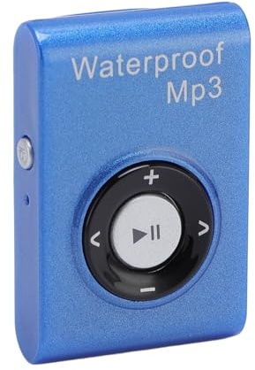 IPX8 Vattentät MP3 -spelare, Musikspelare med Bakre Klipp, Inbyggt i 8 GB -minne, Undervattens MP3 med Hörlurar för Surfing, Simning Av Vattensport, Springa (Blå)