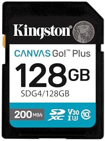 Kingston Canvas Go Plus SDXC Tarjeta de Memoria Gen4 200MB/s C10 UHS-I U3 V30 128GB-SDG4/128GB