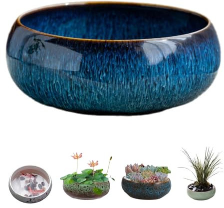 Lotus Bonsai Schale, Lotus Pflanze Keramik Blumenschale, Lotus Bowl Pflanzer, für die Wasserpflanzung im Innenbereich, Lotus-Töpfe für Wasserpflanzen, Wasserlilie, Grün Sukkulenten