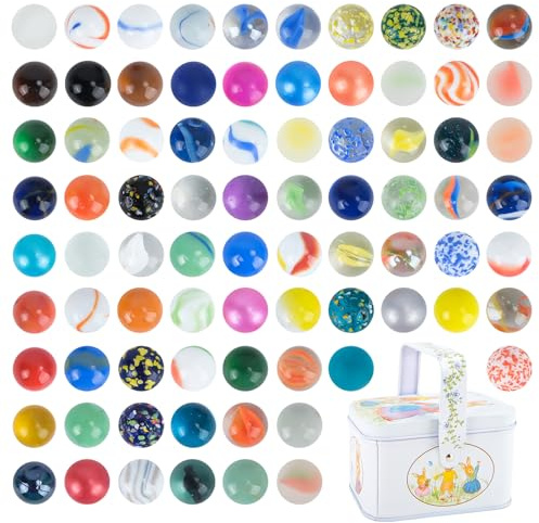MINISOISO Biglie di Vetro,80 Pezzi Biglie di Vetro Colorate per Bambini con Scatola Squisita,Biglies di Vetros Multicolore Marmo di Vetros,Palline di Vetr per Giochi Marmo, Riempitivi Vasi, Bomboniere