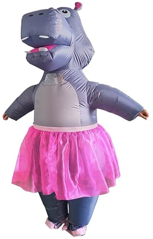 Dinoshenyu Inflatable Hippo Costume for Adults, Funny Fancy Dress with Pink Tutu Skirt, Blow Up Halloween Costumes for Halloween Birthday Stag Do Hen Party Carnival Cosplay