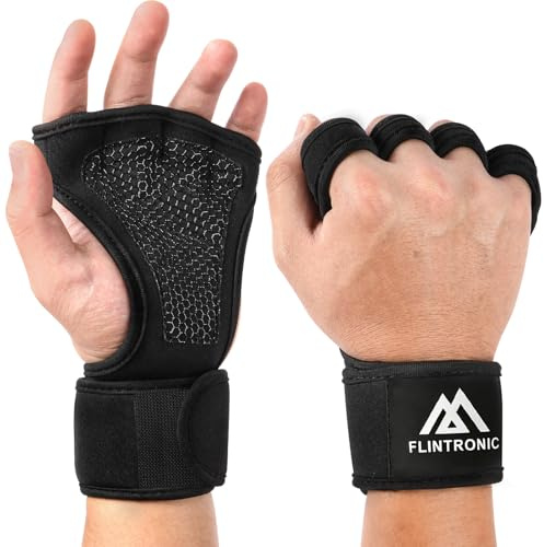 flintronic Öppna träningshandskar, fitnesshandskar män och kvinnor med integrerade handledsmanschetter och heltäckande ytor, träningshandskar för träning, chinter, kalisthenics (XL)