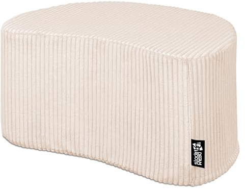 DreamRoots Pouf Velours Côtelé 54x36x35 cm - Repose Pied Salon, Canape, Siège d’Appoint ou Table Basse, Pouf Tabouret Polyvalent, Demi-Lune, Crème