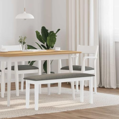 Générique Banc 110 cm Blanc Bois Massif Caoutchouc,Meubles,Bancs,Bancs de Cuisine & Salle à Manger,Blanc,9.2 KG,4102606