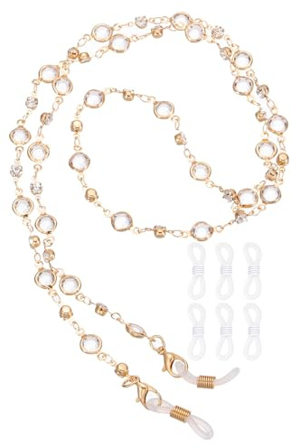 sourcing map Glasses Chain, 75cm Rhinestones Eyeglasses Strap Stylish Mask Lanyard Chains with 6 Chain Ends for Women, Transparent