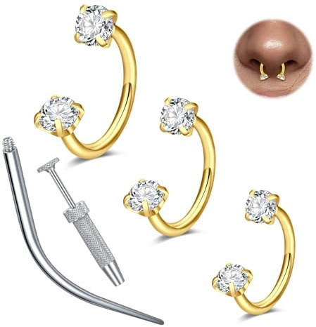 WillTen 16G 18G - Piercing per setto nasale, in argento, a ferro di cavallo, 8 mm, doppia gemma a ferro di cavallo, anello nasale, in acciaio inox, cartilagine, helix, trago, orecchini a cerchio, 8 mm