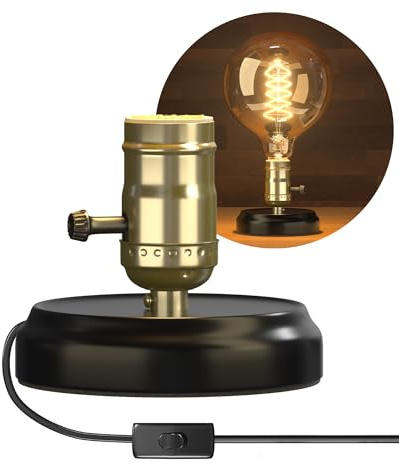 Base lampada da tavolo E27, 12 cm, base in metallo nero con portalampada, attacco a vite industriale vintage E27 con interruttore e spina per comodino, decorazione bar, massimo 250 W (senza lampadina)