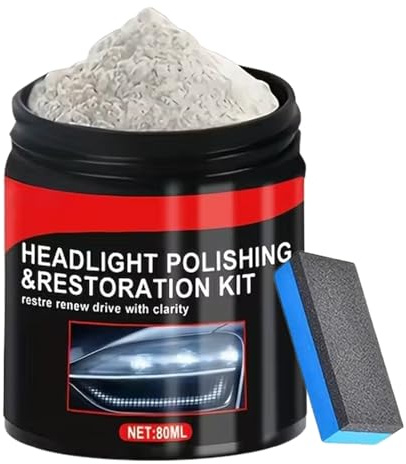 Kit Per La Pulizia Dei Fari - Polvere Di Lucidatura Per Lenti Automotive Da 80 Millilitri | Polvere Ripristinante Fari | Per Automobili Veicoli Autocarri SUV Parabrezza Casa Cucina Bagno Finestre