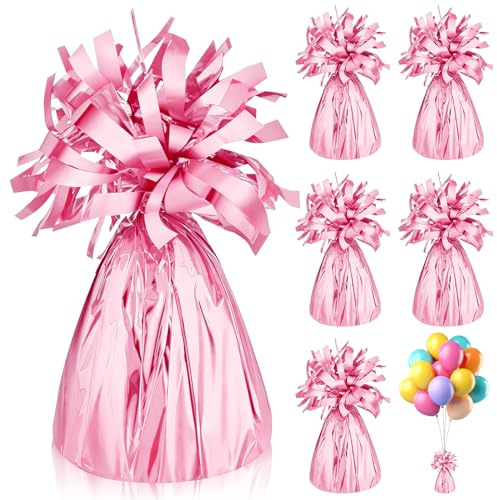 Ballongvikt för heliumballonger, ballongvikter 6 st ballongvikter för heliumballong, tyngd, golv, rosa folie, ballong, hänge för bröllop, födelsedag, fest, dekoration