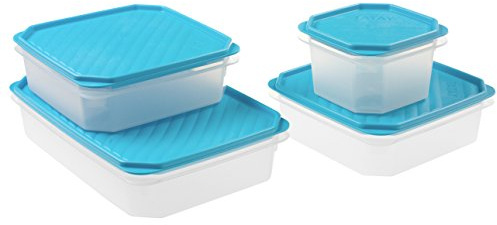 TATAY Boite Alimentaire Plastique Top Flex | Set de 4: 2,1L + 2x1,3L + 0,6L | Couvercle à Pression | Boite Conservation Alimentaire | Micro-ondes, Lave-vaisselle, Frigo, Congélateur | Sans BPA, Bleu