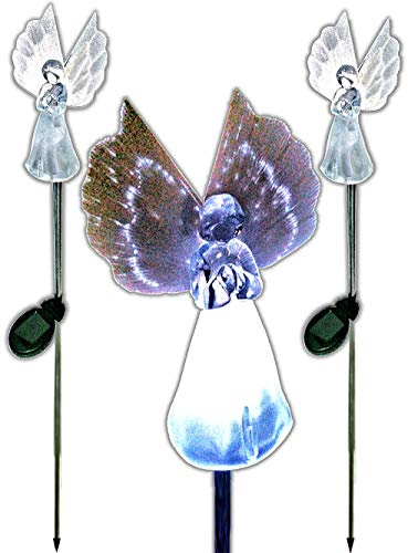 Brilliant & Mo Set of 2 Gorgeous Frosty Solar Angel Lights Garden Stakes with Fibre Optic Wings