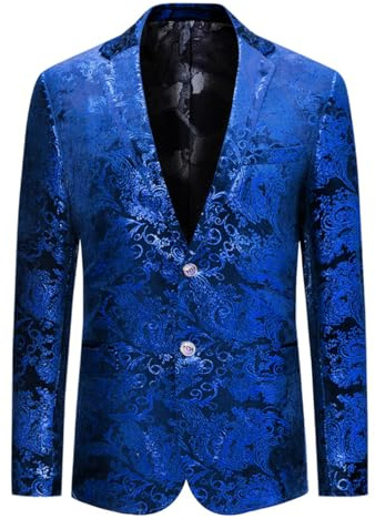 Allthemen Herren Pailletten Sakko Gold Glitzer Blazer Slim Fit Hochzeit Smoking Blue #73 XL