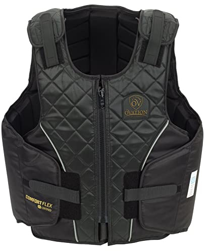 Ovation Kids' ComfortFlex Body Protector | Durable Comfortable Adjustable Safety Reflective Piping Equestrian Riding Vest, Black, X-Small
