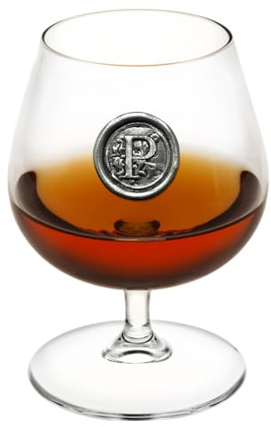 English Pewter Company 14.5oz Brandy Cognac Snifter Glass with Monogram Initial - Personalised Gift with Your Choice of Initial (P) [MON216]
