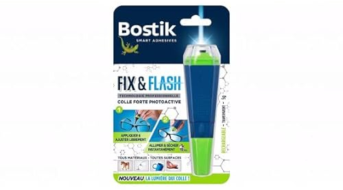 Bostik Recharge Colle de Réparation Fix & Flash – Colle Forte Photoactive – Efficace sur Tous Matériaux et Toutes Surfaces – Sans Odeur ni Solvants – Transparent – 1 Tube de 5 g