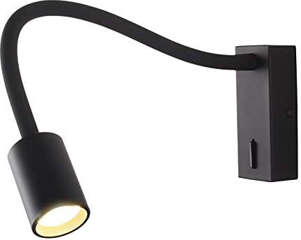 DAWALLIGHT Bedside Wall Lamp with Switch, 5W LED Gooseneck Reading Light Black Wall Mounted Reading Light for Bedroom Bed Hallway Corridor Office