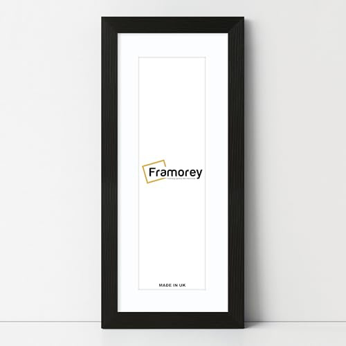 FRAMOREY Panoramic Style, Oxford Flat Wooden Effect Picture Frame, 16x9 Size Ash Black Photo Frame With 12x5 Size White Mount, Handmade Frame, Wall Art Hanging Frame, Best Home Decor Frames
