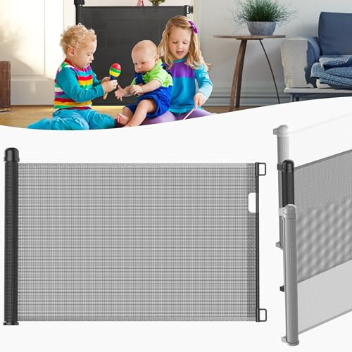 LZQ Dörrskyddsgaller, trappskyddsgaller rulle för spädbarn och husdjur, 0–180 cm, 87 cm högt babyavstängningsgaller, lämpligt för trappor/dörrar/inomhus och utomhus, svart