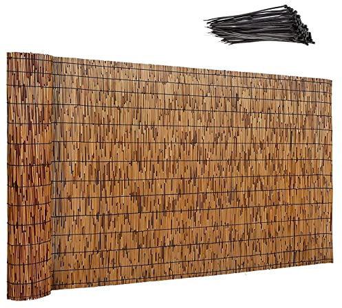 DUTIL Recinzione a Lamella, Tenda a schermatura a Lamella Naturale, Schermo a Lamella per Giardino, Schermo di Recinzione per la Privacy per Balcone/Piscina/Patio, Montaggio Semplice